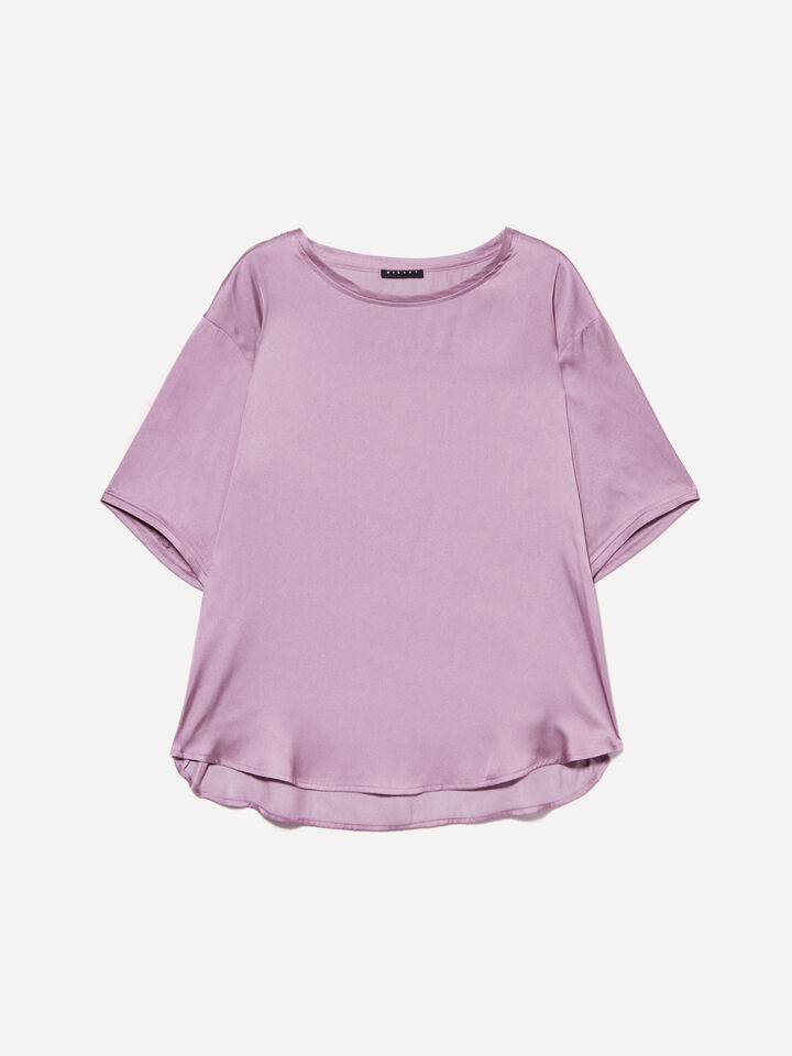 Mauve oversized satin blouse - women's blouses - Lilac | Sisley image number 4